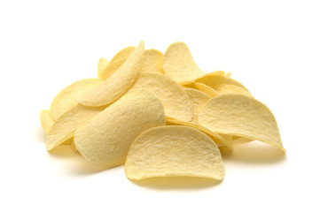 Potato chips isolated white background.