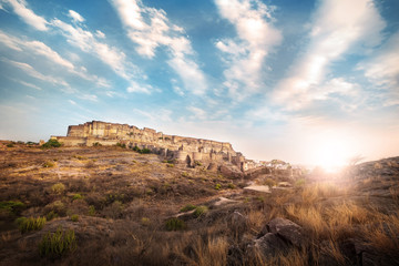 Plakat Sun set at Mehrangarh fort at Jodhpur, Rajasthan, India. An UNESCO World herritage.