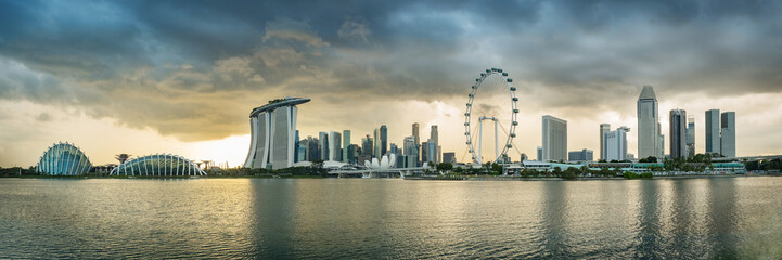 Singapore financial district skyline at Marina bay on cloudy day, Singapore city, South east asia.