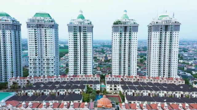 JAKARTA, Indonesia - October 30, 2018: Aerial view of apartment buildings and Mall of Indonesia complex in Kelapa Gading at Jakarta, Indonesia