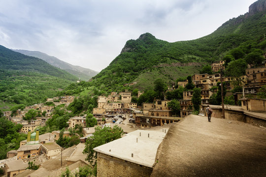Historical town Masuleh in Gilan Province, Iran. Between great mountains and landscapes..Masuleh architecture is unique. The buildings have been built into the mountain and are interconnected.
