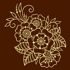 Mehndi flower pattern in frame for Henna drawing and tattoo. Decoration in ethnic oriental, Indian style.