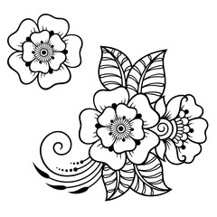 Set of Mehndi flower pattern for Henna drawing and tattoo. Decoration in ethnic oriental, Indian style.