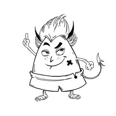 Cute Smart Devil Line Art Clipart Vector Illustration