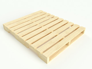 Perspective view of wooden epal type pallets on gray background