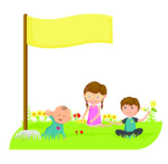 Happy kids with banner