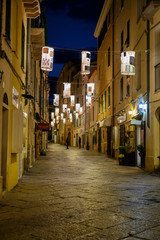 The pre-dawn streets of the town of Alghero in Sardinia, Italy