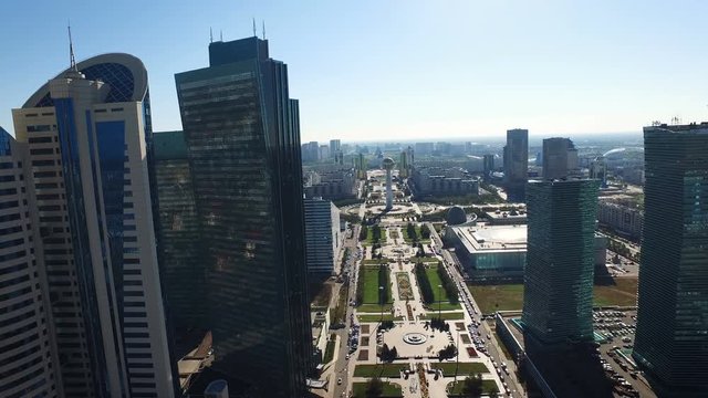 High-rise buildings of Astana city. Central square Kazakhstan quadcopter view