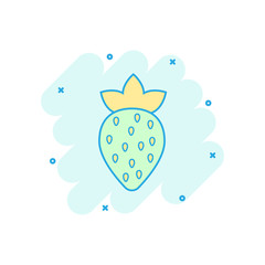Vector cartoon strawberry fruit icon in comic style. Ripe berry sign illustration pictogram. Strawberry business splash effect concept.