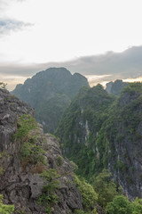 rice fields with the karst mountains in ninh binh, vietnam