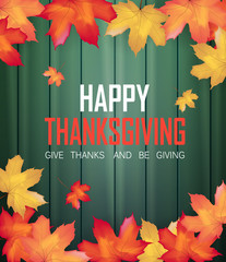 Thanksgiving design background with Colorful  falling maple  leaves. Autumn seasonal lettering. for card poster web banner template vector illustration