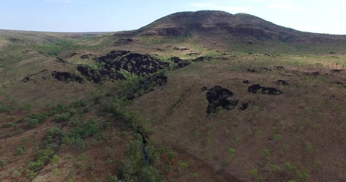 Aerial flight along the Barker River towards Mt Mathew, King Leopold Ranges, Kimberley, Western Australia