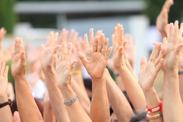 Hands up for protest and uprising in demonstration event