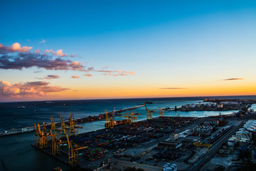 sunset on balcelona harbor