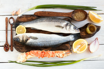Raw ingredients for seafood dish