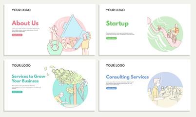 Set of commercial web banners for  Consulting and Startup service. Services to Grow your business. Startup. Consulting services. Linear web banner designs.