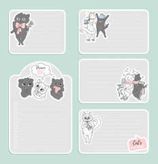 Cute cats stlickers and notes printable design. Vector illustration