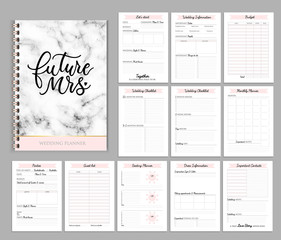 Fototapeta na wymiar Wedding planner printable design with checklists, important date, notes etc. Vector illustration