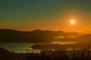 Landscape with sunrise over the mountain