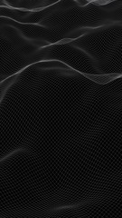 Abstract landscape on a dark background. Cyberspace navy blue grid. Hi-tech network. 3D illustration