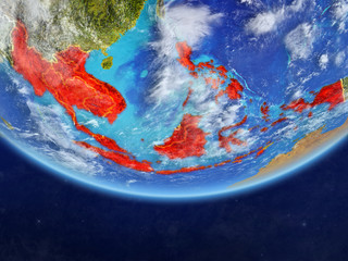 ASEAN memeber states on realistic model of planet Earth with country borders and very detailed planet surface and clouds.