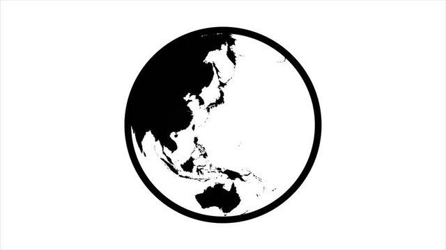 Globe Icon 360. Earth rotating 360 degrees. Parallels and Meridians. Seamless Loop. Black and white.