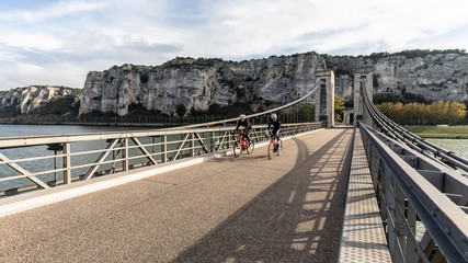 Fototapeta na wymiar Le pont du Robinet relie la Drôme et l'Ardèche par dessus le Rhône