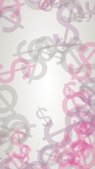 Multicolored translucent dollar signs on white background. Vertical image orientation. 3D illustration