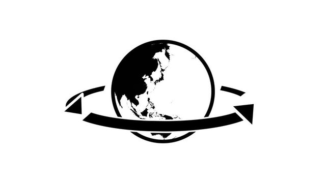 Globe Icon 360. Earth rotating 360 degrees. Parallels and Meridians. Seamless Loop. Black and white.