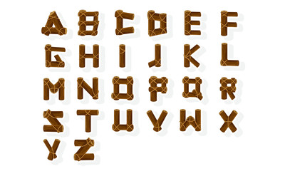 Alphabet set from tree trunks with rope