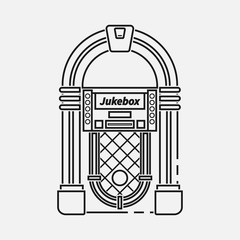 Retro jukebox flat line vector icon isolated on white background.
