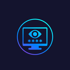 Parental control vector icon with eye and password on screen