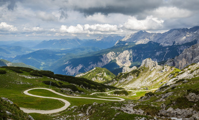Fototapeta na wymiar Hiking on the Alpspitz ferrata, view on the epic mountainside of the alps.