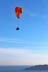 Tandem paraglider above Start Point