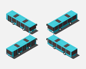 Isometric low floor city buses in four different positions vector illustration. © Markoff