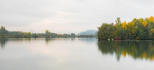 Fototapeta premium Island, fog and long exposure on the river Rhône in France