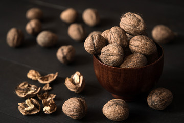 wallnuts in wooden bowl