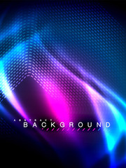 Neon glowing wave, magic energy and light motion background. Vector illustration