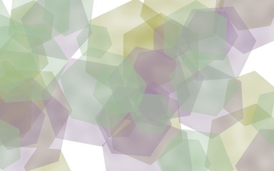 Multicolored translucent hexagons on white background. Green tones. 3D illustration