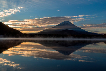 朝の精進湖より富士山