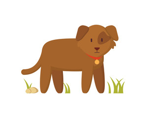 Brown Dog with Red Collar Cartoon Character Poster