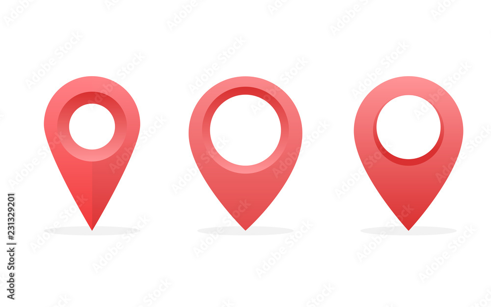 Poster set of red location pin, map pointer icon