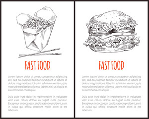 Fastfood Set Hamburger Noodles Vector Illustration