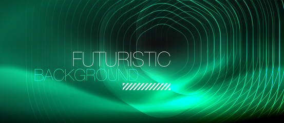 Neon glowing lines, magic energy space light concept, abstract background wallpaper design