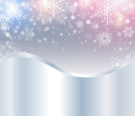 Christmas background, winter snowing silver blue with magical lights