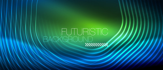 Neon glowing lines, magic energy space light concept, abstract background wallpaper design