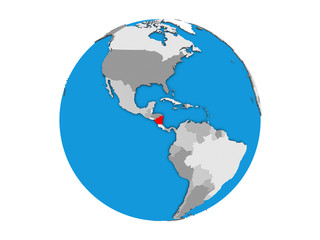 Nicaragua on blue political 3D globe. 3D illustration isolated on white background.