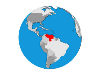 Obraz premium Venezuela on blue political 3D globe. 3D illustration isolated on white background.
