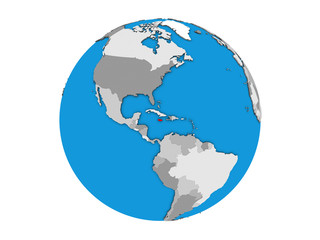 Jamaica on blue political 3D globe. 3D illustration isolated on white background.