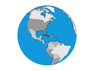 Cuba on blue political 3D globe. 3D illustration isolated on white background.